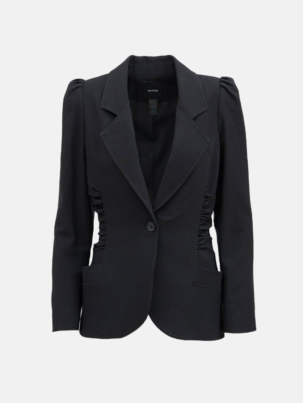Smythe Ruched wool-blend black twill blazer in size 2